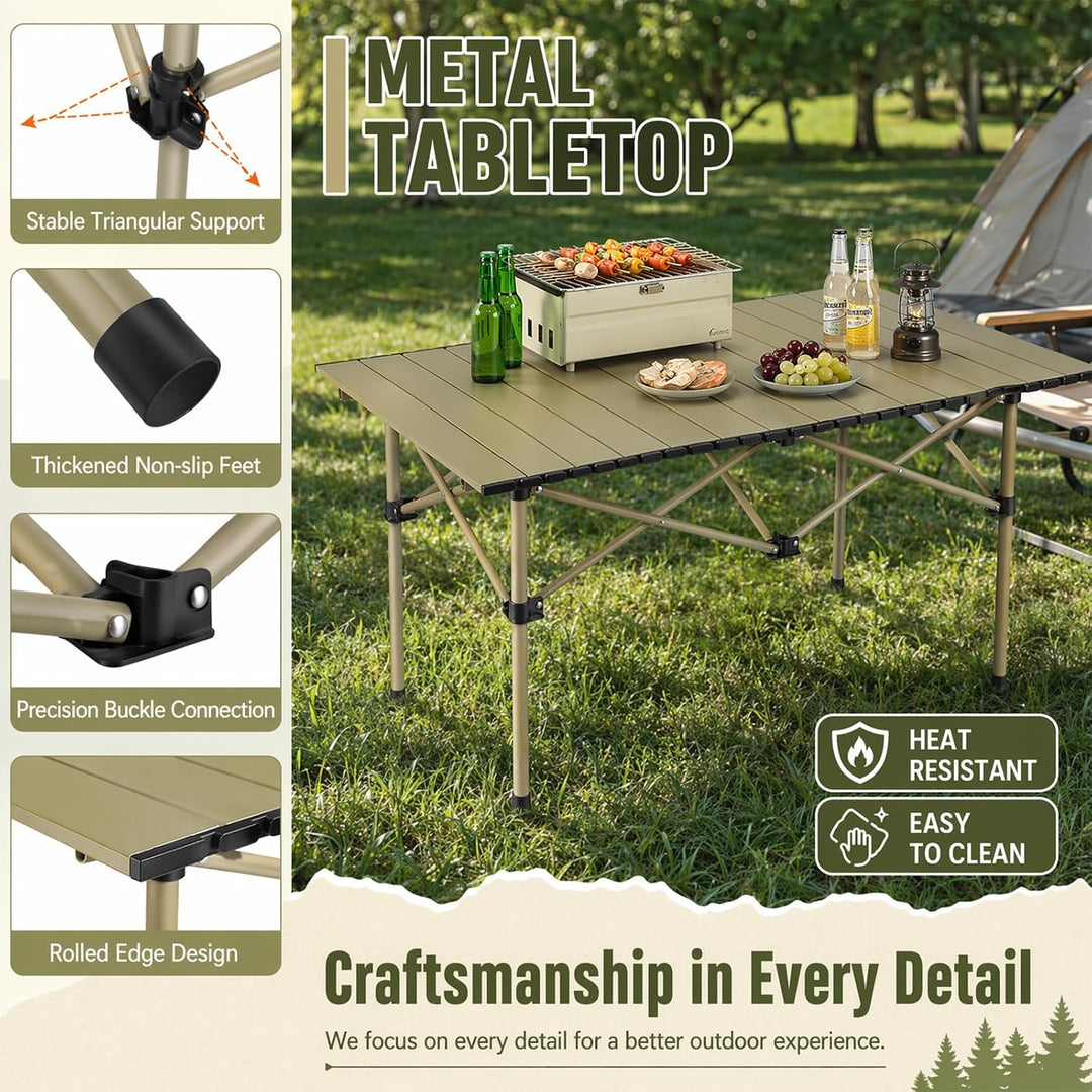 Campingtisch klappbar 96x54x55,5cm mit aufrollbarer Tischplatte aus Kohlenstoffstahl, Tragbarer Falt