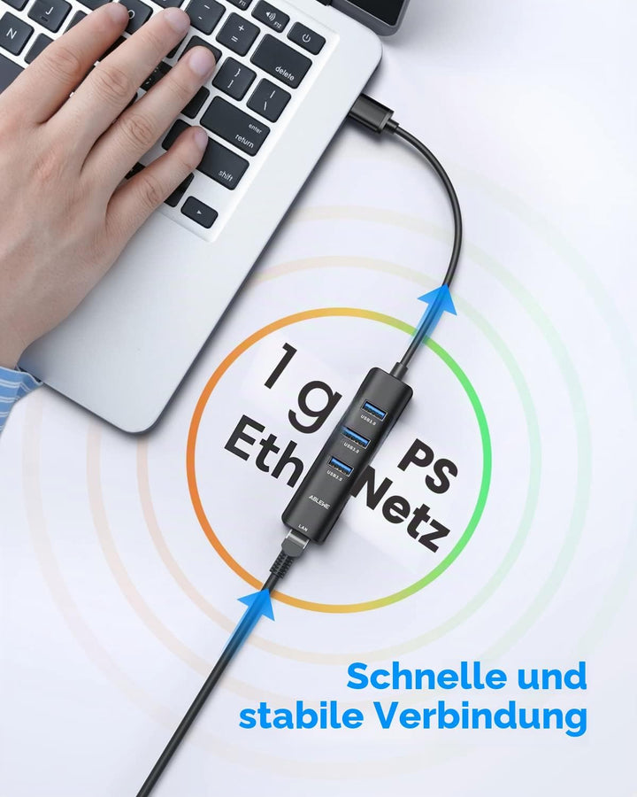 USB C zu Ethernet Adapter,ABLEWE 4-in-1 RJ45 zu USB-C/Thunderbolt 3 zu Gigabit Ethernet LAN Netzwerk