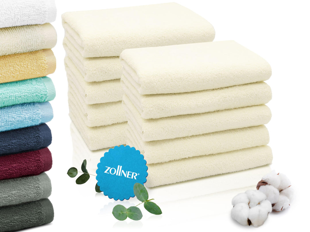 ZOLLNER 10er Set Handtücher, kleine Duschtücher, 50x100 cm, Baumwolle, beige 10x Handtücher Beige, 1
