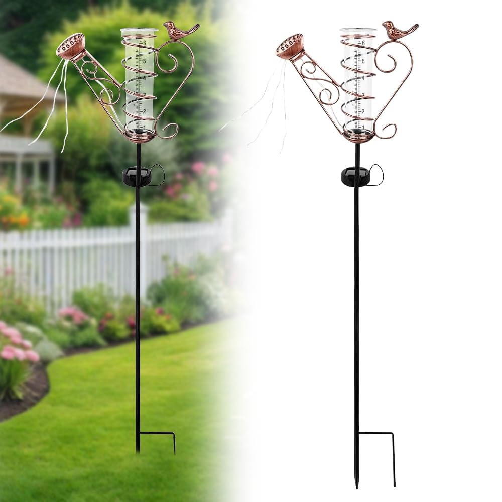 Regenmesser für Garten, Solar Outdoor Regenmesser Frostsicher, Niederschlagsmesser mit Erdspiess und