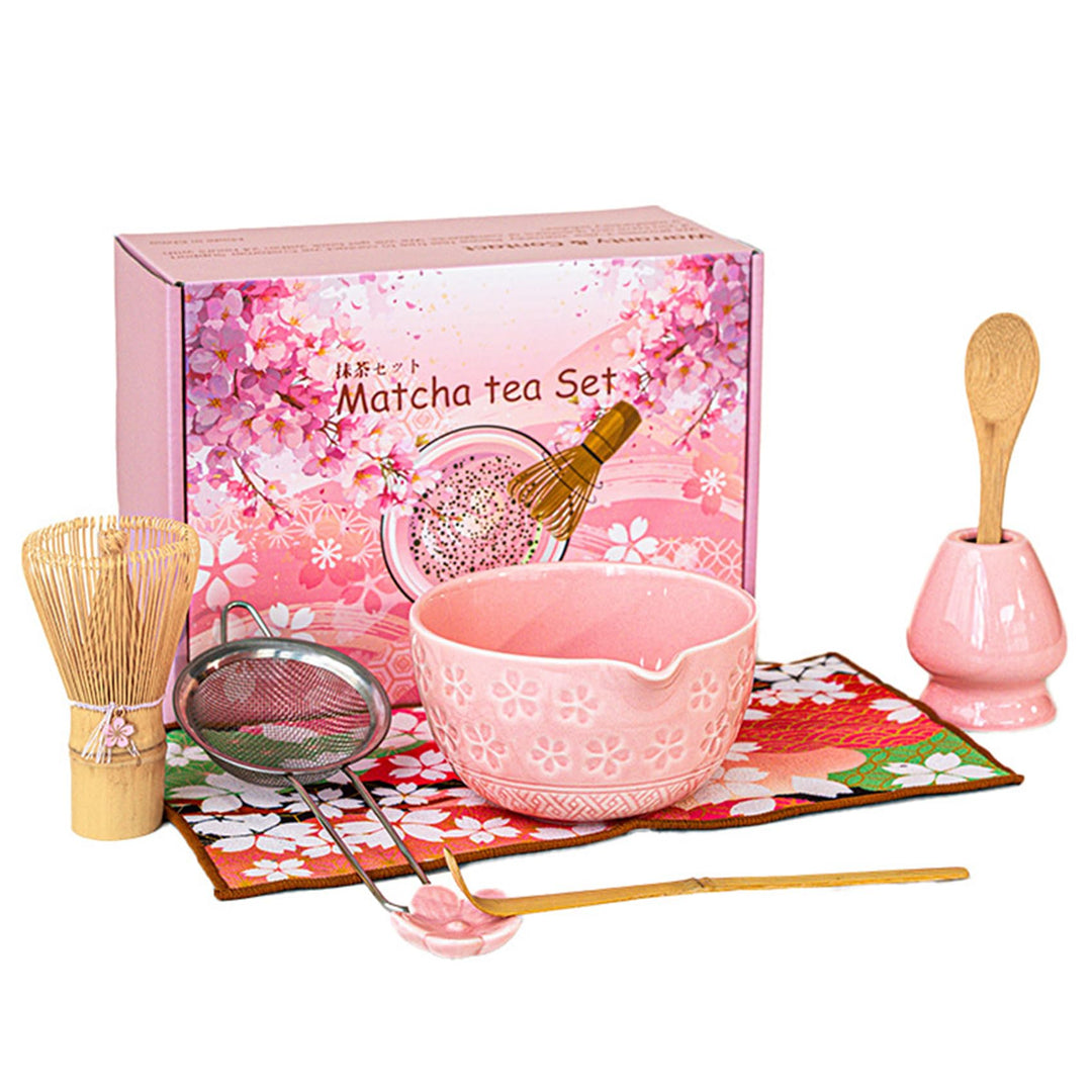 Nideen 8 Stück Matcha Set Rosa Keramik Matcha Schale Matcha Besen Set mit Sakura Charme Matcha Tee S