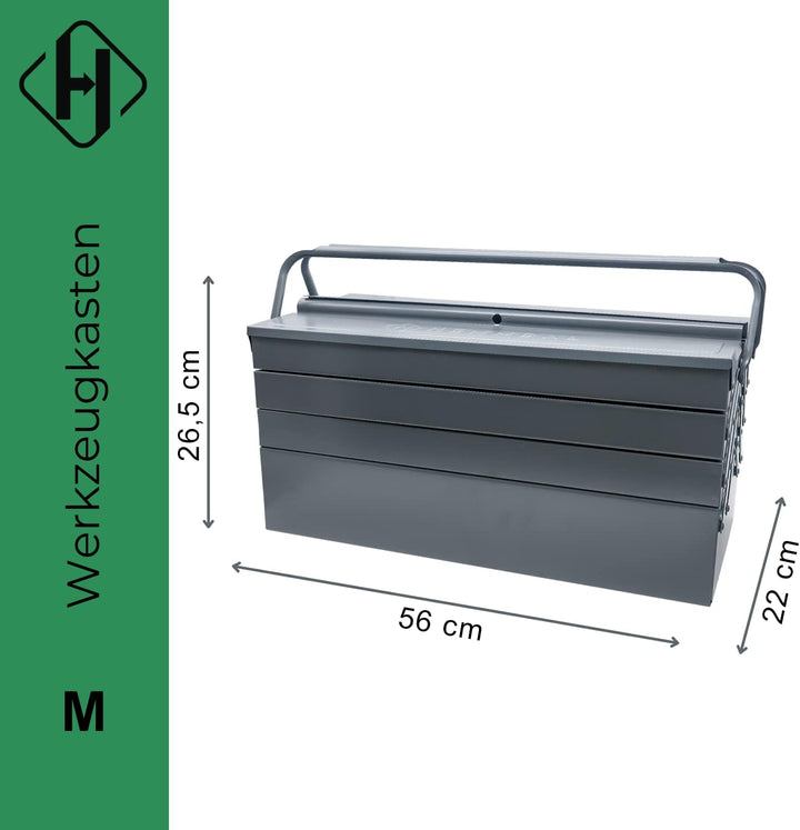 HEMMDAL Werkzeugkasten leer | 6 aufklappbaren Fächern | HxBxT 56 x 22 x 26,5 cm | mit Doppelgriff |