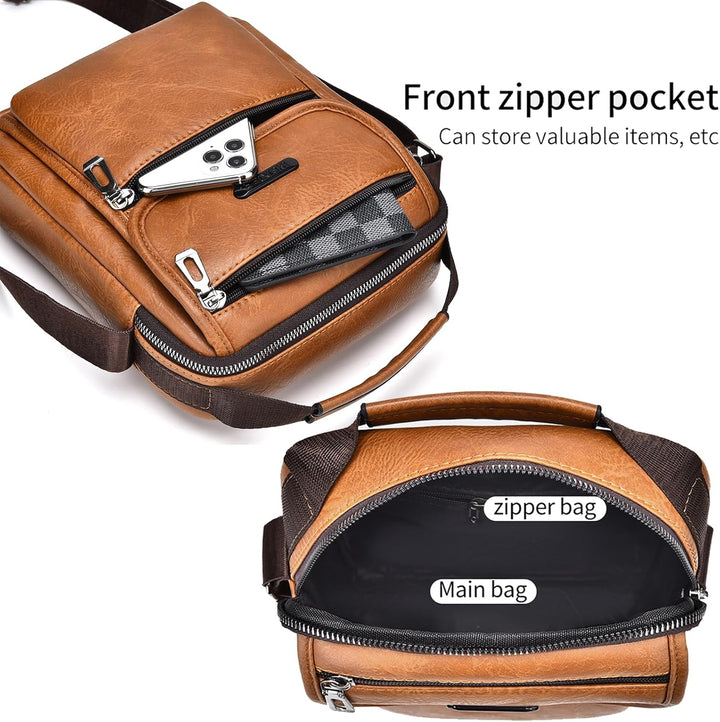 Umhängetasche Herren Leder Vintage Shoulder Bag Crossbody Business Schulranzen Tasche Handtaschen fü