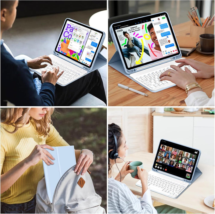 JKSML Hülle mit Tastatur für iPad (A16) 11./10.Gen 11/10.9 Zoll (2025/2022) Himmelblau, Himmelblau