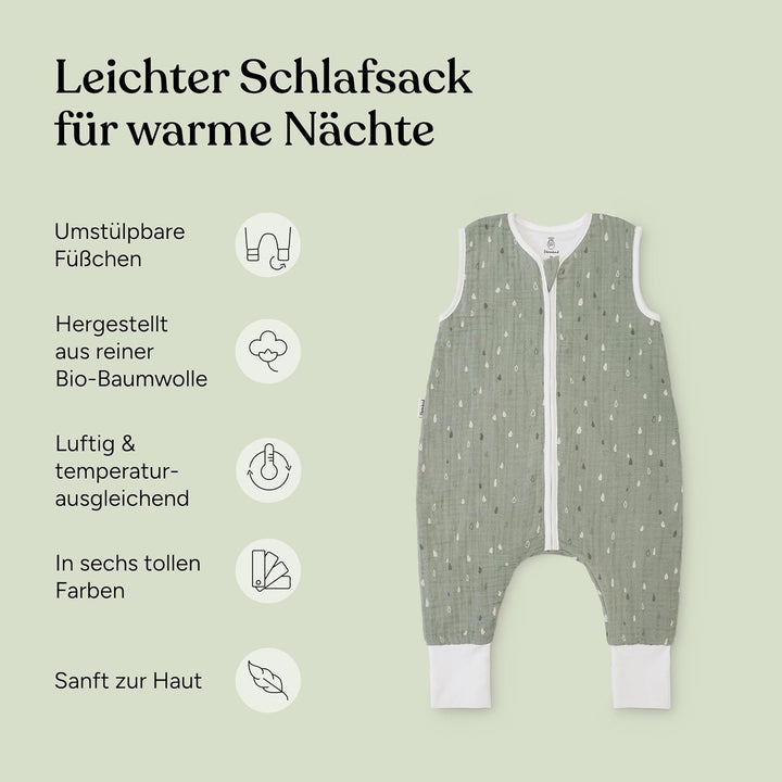 Ehrenkind® Baby Sommerschlafsack mit Füssen | Musselin | Sommer Schlafsack Gr. 70 Farbe Mint mit wei