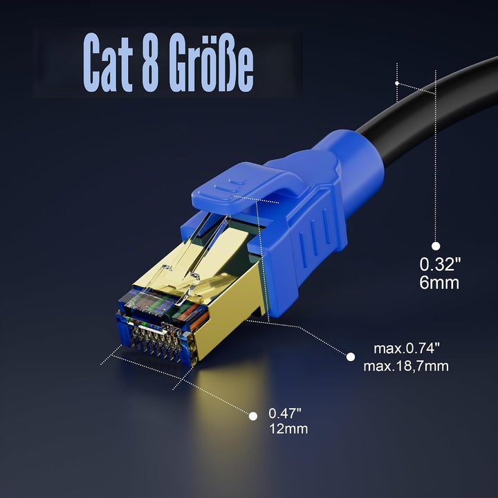 Soibke LAN Kabel 10 Meter Cat 8, Schwarz Internet Kabel Ethernet Kabel High Speed Netzwerkkabel Hoch