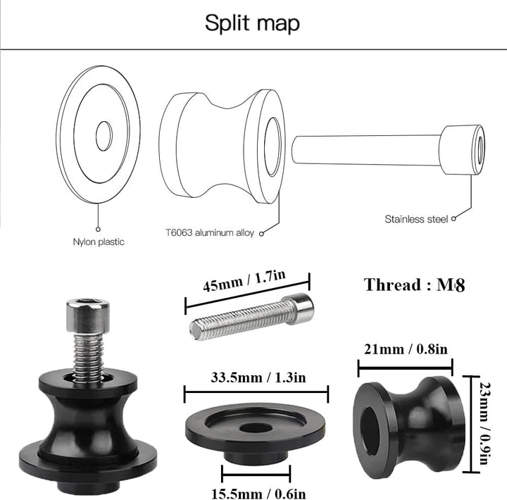 2pcs Montageständer Racingadapter M8*1,5 Bobbins CNC Ständeraufnahme Für S1000R S1000RR S1000XR S100