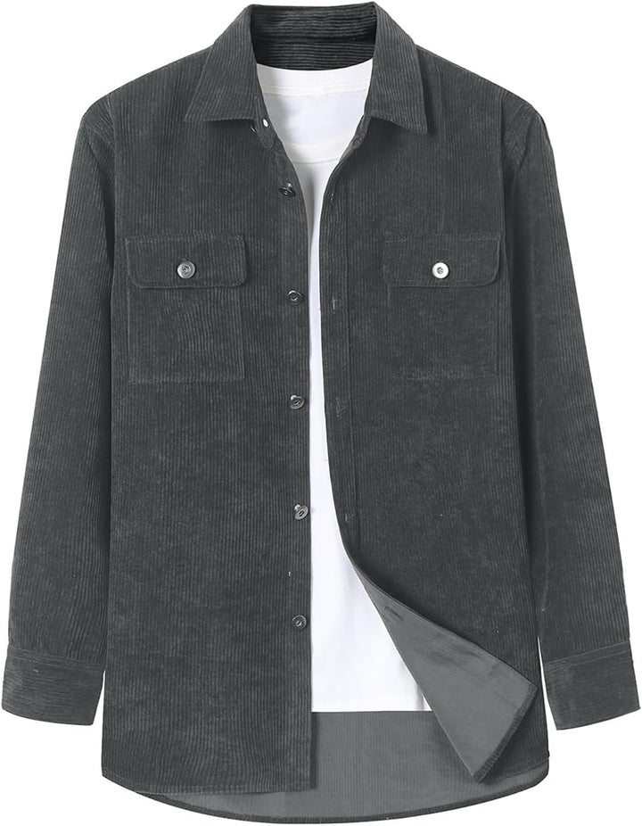Herren Hemd Cord Langarm Freizeithemd Männer Jacke Regular Fit Button Up Hemdjacke Mit Klappentasche