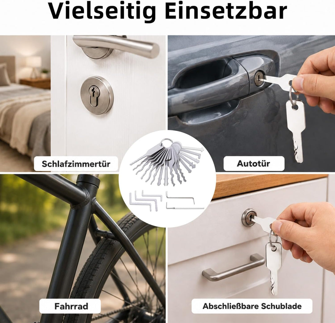 21 Stk Türöffnungswerkzeug Set, Edelstahl Dietrich Schlüsselrohlinge, Türöffner Werkzeug für elektri