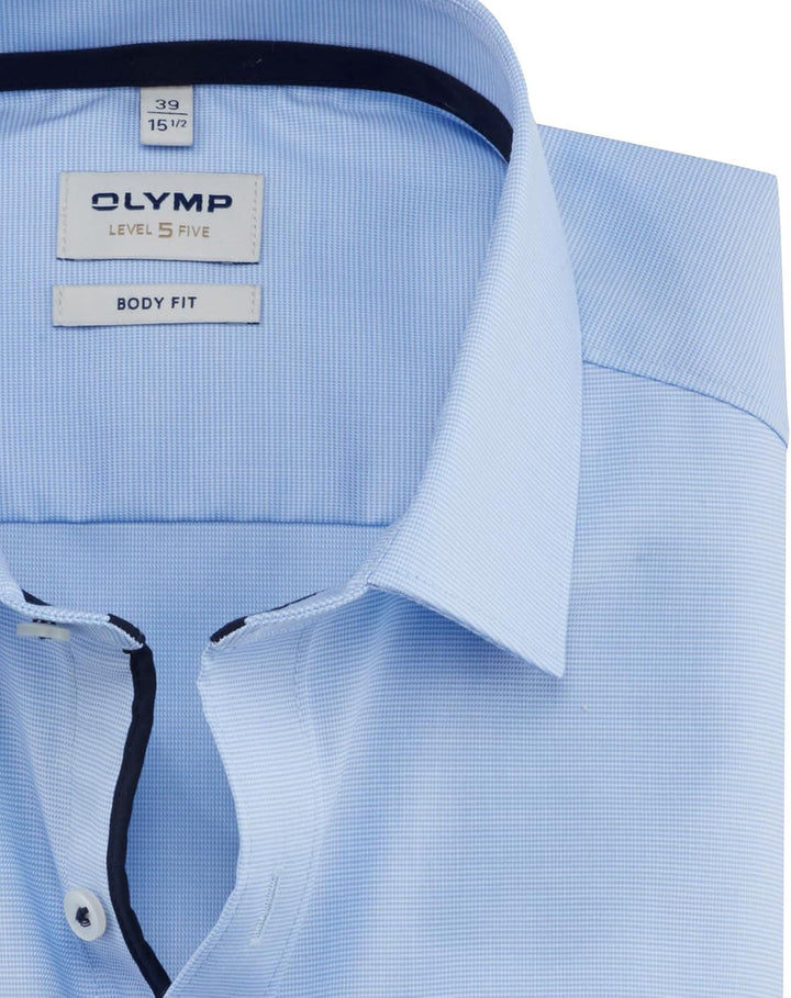 OLYMP Herren Businesshemd Langarm Level Five,Einfarbig,Body fit,New York Kent-2 37 Hellblau, 37 Hell