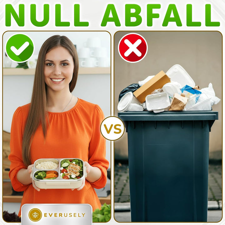 Everusely Edelstahl-Bento-Box/Brotdose – 750 ml – Auslaufsichere Lunchbox aus Metall mit 3 Fäche