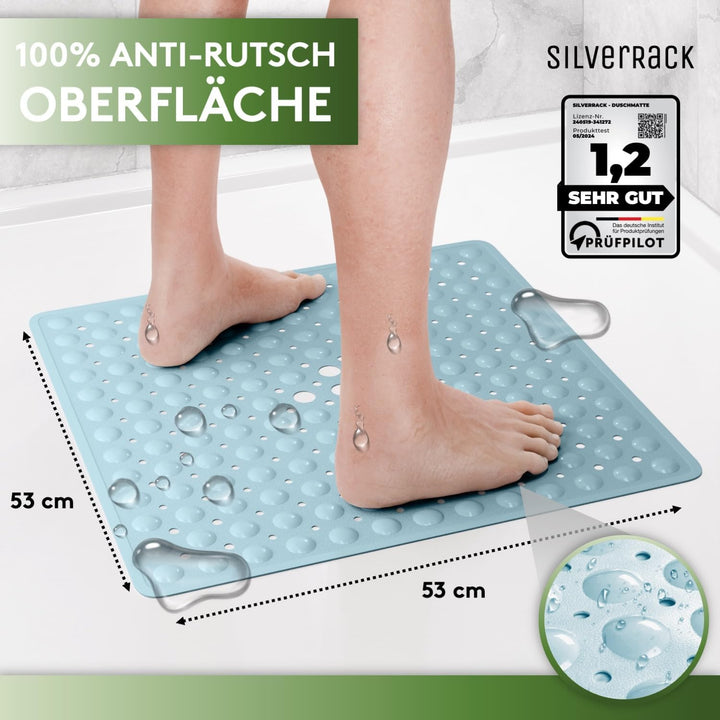 Duschmatte rutschfest 53x53 cm (Babyblau) - Antirutschmatte Dusche BPA frei für Kinder - Badematte r
