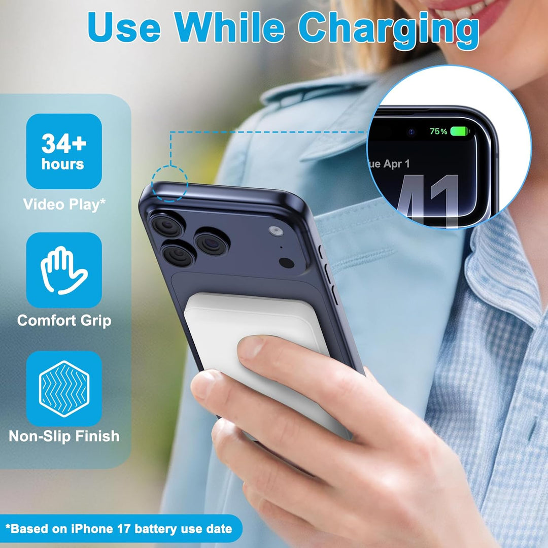 AOGUERBE Mag-Safe Wireless Power Bank, Magnetische Powerbank 10000mAh mit USB C in&Out, 22,5W Schnel