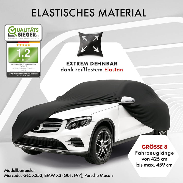 WALSER Premium Auto-Abdeckplane für den Innenbereich, Stretch Plus – elastisch und staubdicht, weich