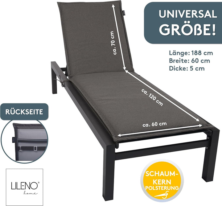 LILENO HOME Sonnenliege Auflage als [1er Set - Rollliege] in Anthrazit Y - Gartenliegen Auflage perf