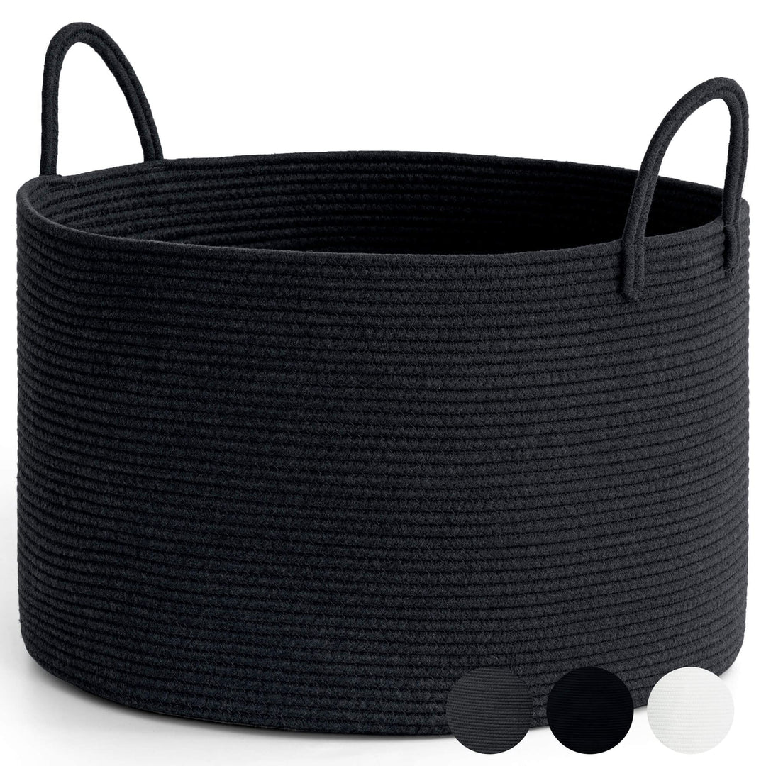 TIMEYARD Aufbewahrungskorb Gross Baumwolle Geflochten 55x35cm Schwarz | Grosser Korb für Decken, Kis