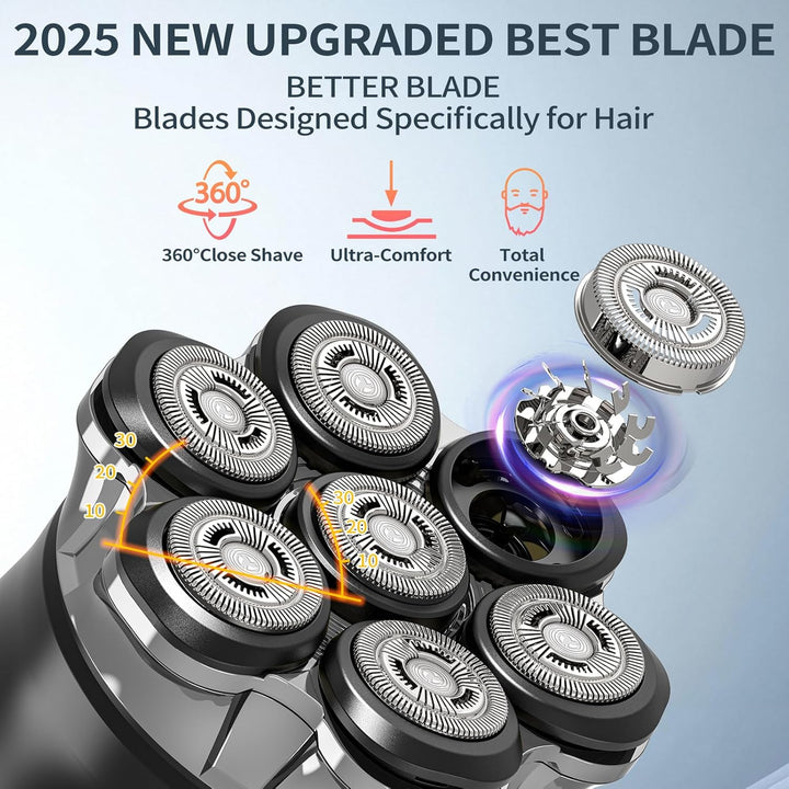 Glatzen Rasierer Herren Elektrisch, 7D Flexibler Detachable Glatzenrasierer, Magnetische Schwebender