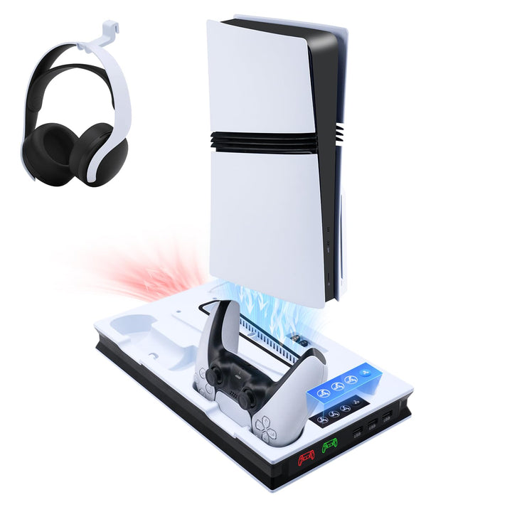 Mcbazel PS5 Pro/ PS5/ PS5 Slim Ladestation Ständer mit 3 Stufig Lüfter und Licht, PS5 Ständer Contro