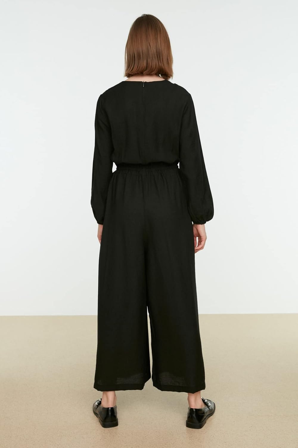 TRENDYOL Frau Unifarben Elastische Taille detailed Webstoff Bescheidener Overall 40 Schwarz, 40 Schw