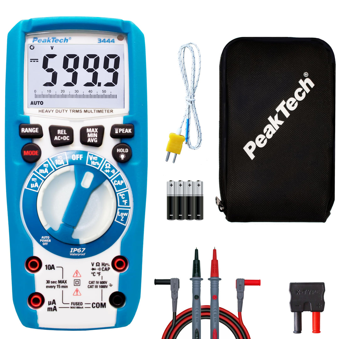 PeakTech 3444 – True RMS Digital Multimeter, Wasserdicht (IP67), 6000 Counts, Extrem Robustes Gehäus