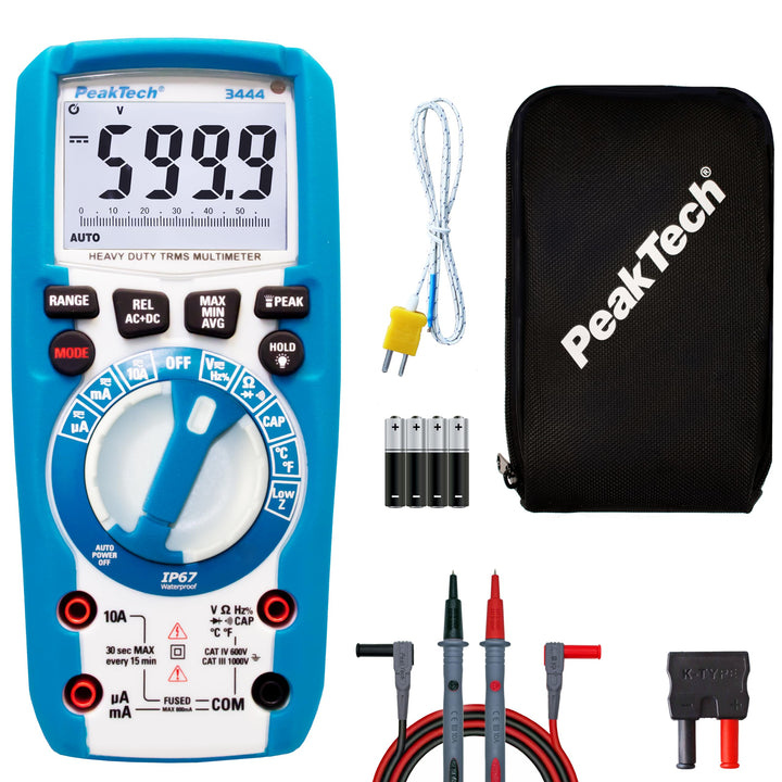 PeakTech 3444 – True RMS Digital Multimeter, Wasserdicht (IP67), 6000 Counts, Extrem Robustes Gehäus