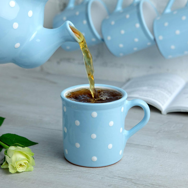 City to Cottage® - Keramik XXL Becher 500 ml | Kaffeebecher | Hellblau und Weiss | Polka Dots | Hand