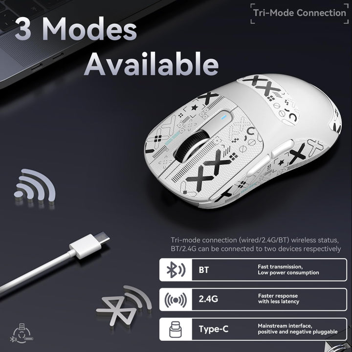 ATTACK SHARK X3 49g Superlight Maus mit Klebeband, PixArt PAW3395 Gaming-Sensor, BT/2,4G Kabellose/K