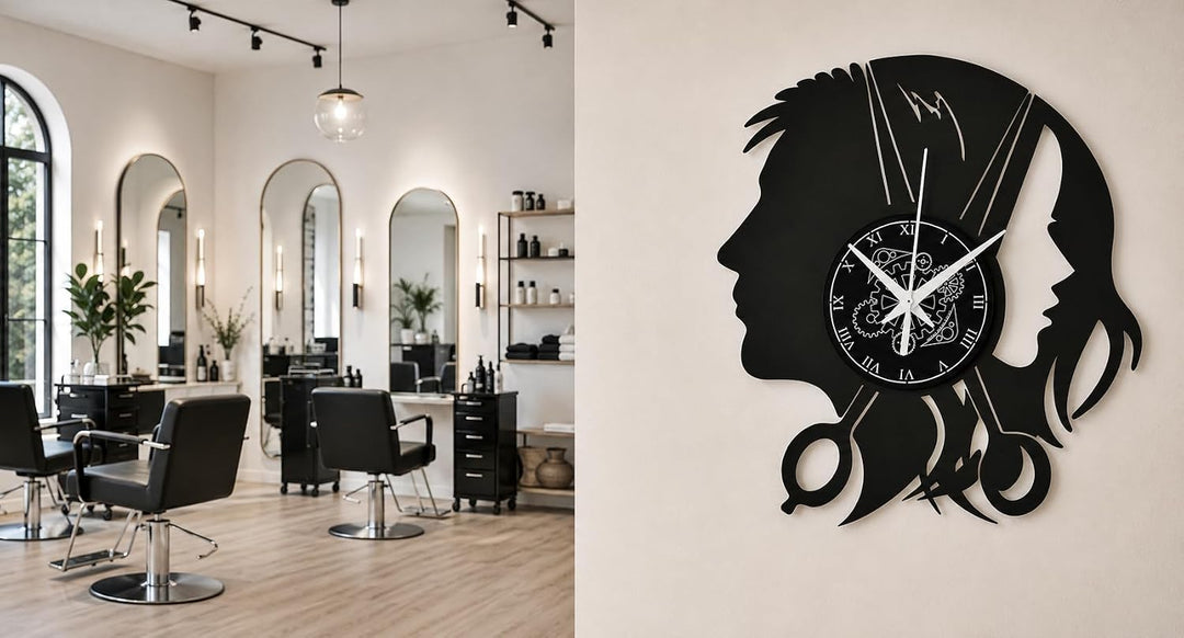Instant Karma Clocks, Schönheitssalon Wanduhr aus Vinyl Schallplattenuhr mit Friseursalon Barber Sho