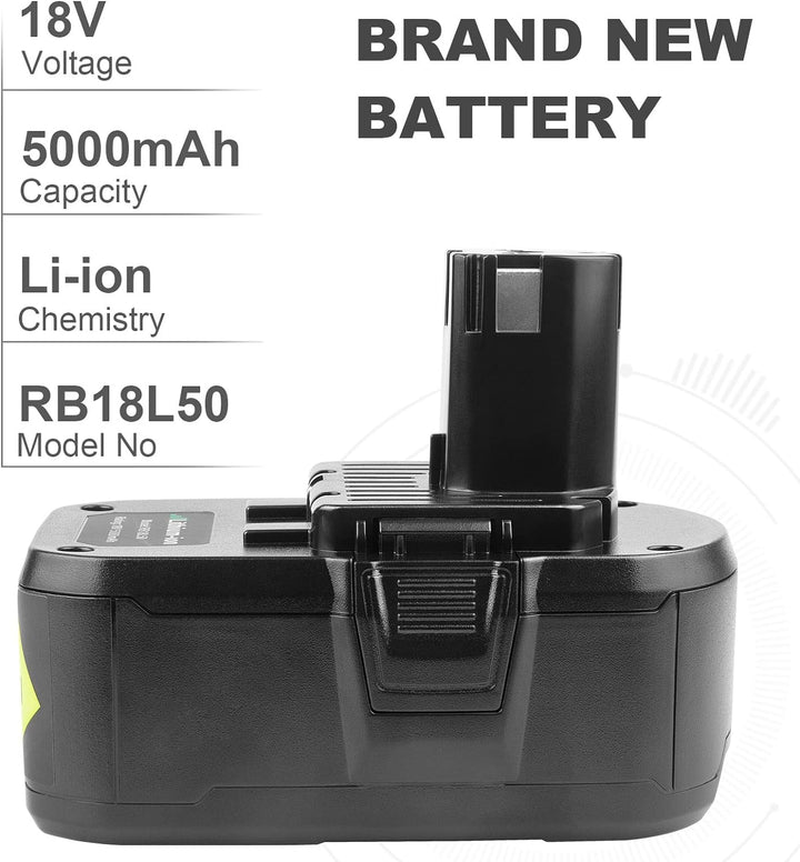 LabTEC RB18L50 18V 5Ah Ersatzakku für Ryobi 2 Packs mit Dual Port Ladegerät Ersatz für Ryobi P117 12