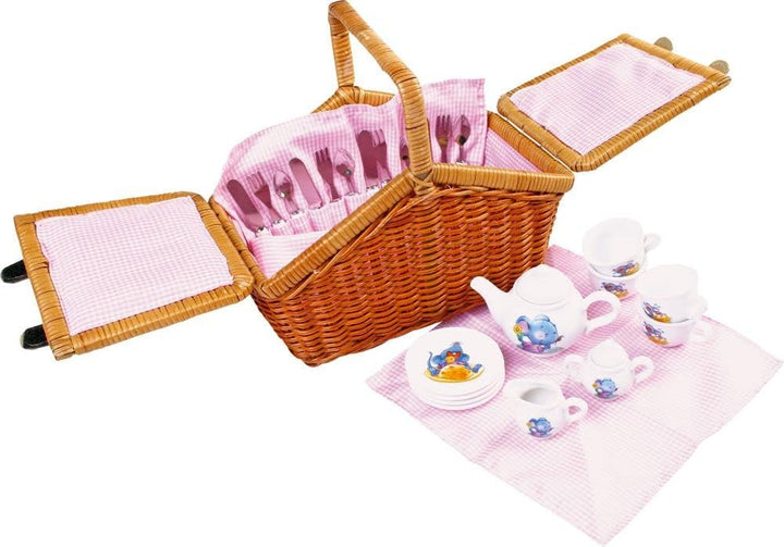 small foot Picknickkorb Romantik aus beflochtenem Holz, Inklusive Geschirr-Set, ab 3 Jahren, Art.-Nr