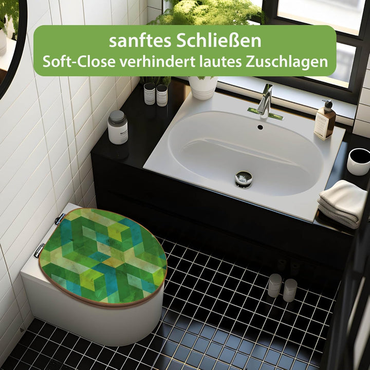 banjado Design WC Sitz Bambus Absenkautomatik 45,8x37,5cm - Toilettendeckel mit Absenkautomatik Holz
