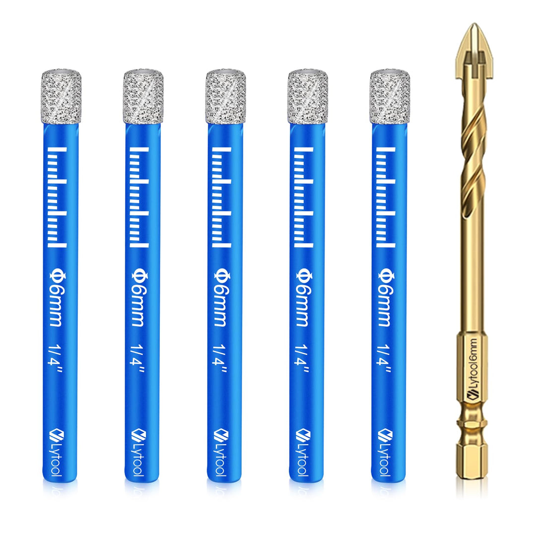 Fliesenbohrer, Lytool 5 tlg. 6 mm Diamantbohrer Glasbohrer Set für Keramik, Granit, Glas, Porzellan,
