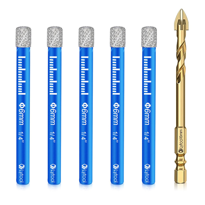 Fliesenbohrer, Lytool 5 tlg. 6 mm Diamantbohrer Glasbohrer Set für Keramik, Granit, Glas, Porzellan,