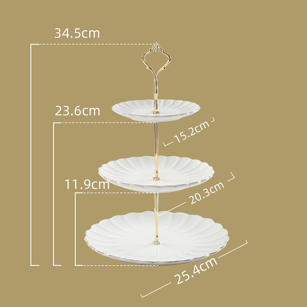 Sweejar Home 3-stöckiger Keramik-Kuchenständer, abgestufter Hochzeits-Dessert-Cupcake-Ständer für Te