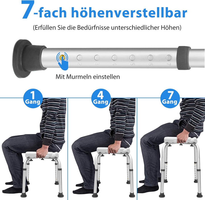 AUFUN Duschhocker Duschstuhl 38-53cm Höhenverstellbar Duschhocker Anti-Rutsch Badsitz Duschhilfe Dus