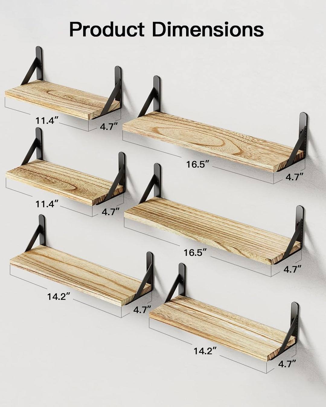Pipishell 6 Stück Wandregal Holz und Metall, Wandregale zur Aufbewahrung, rustikaler Metalldraht, ma
