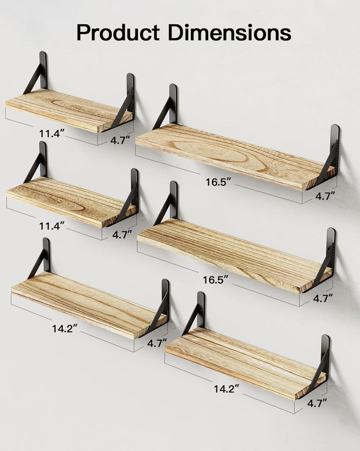 Pipishell 6 Stück Wandregal Holz und Metall, Wandregale zur Aufbewahrung, rustikaler Metalldraht, ma