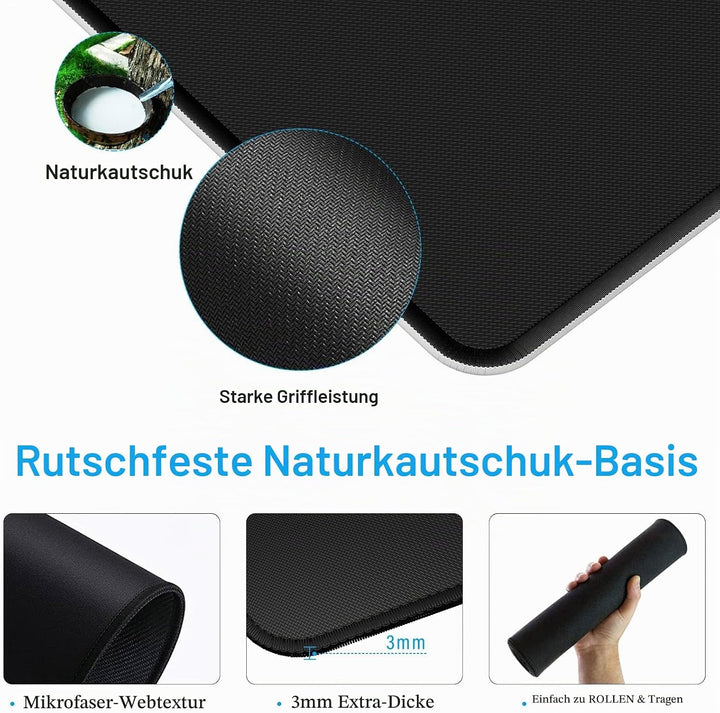 Alfombrilla de ratón XXL Grande Con goma impermeable y antideslizante para PC, MacBook, estudio, ord