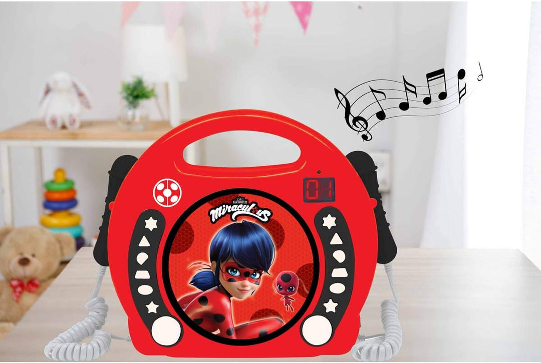 Lexibook, Miraculous Ladybug Cat Noir, Tragbarer CD-Spieler mit Mikrofonen, Musikplayer, Wiederholun