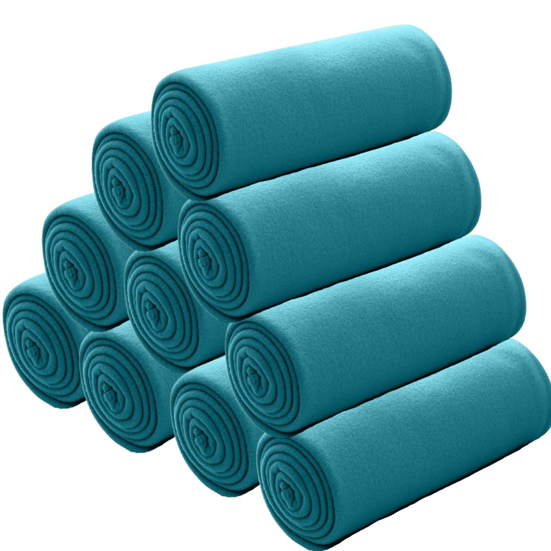 wometo 10er Vorteilspack Fleecedecke130x160 ca. 400g mit Anti-Pilling und Kettelrand türkis