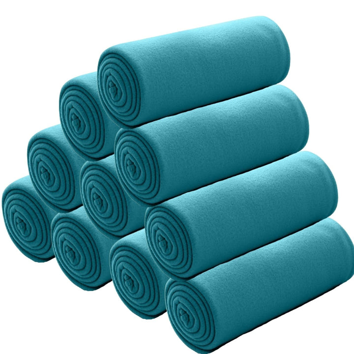 wometo 10er Vorteilspack Fleecedecke130x160 ca. 400g mit Anti-Pilling und Kettelrand türkis