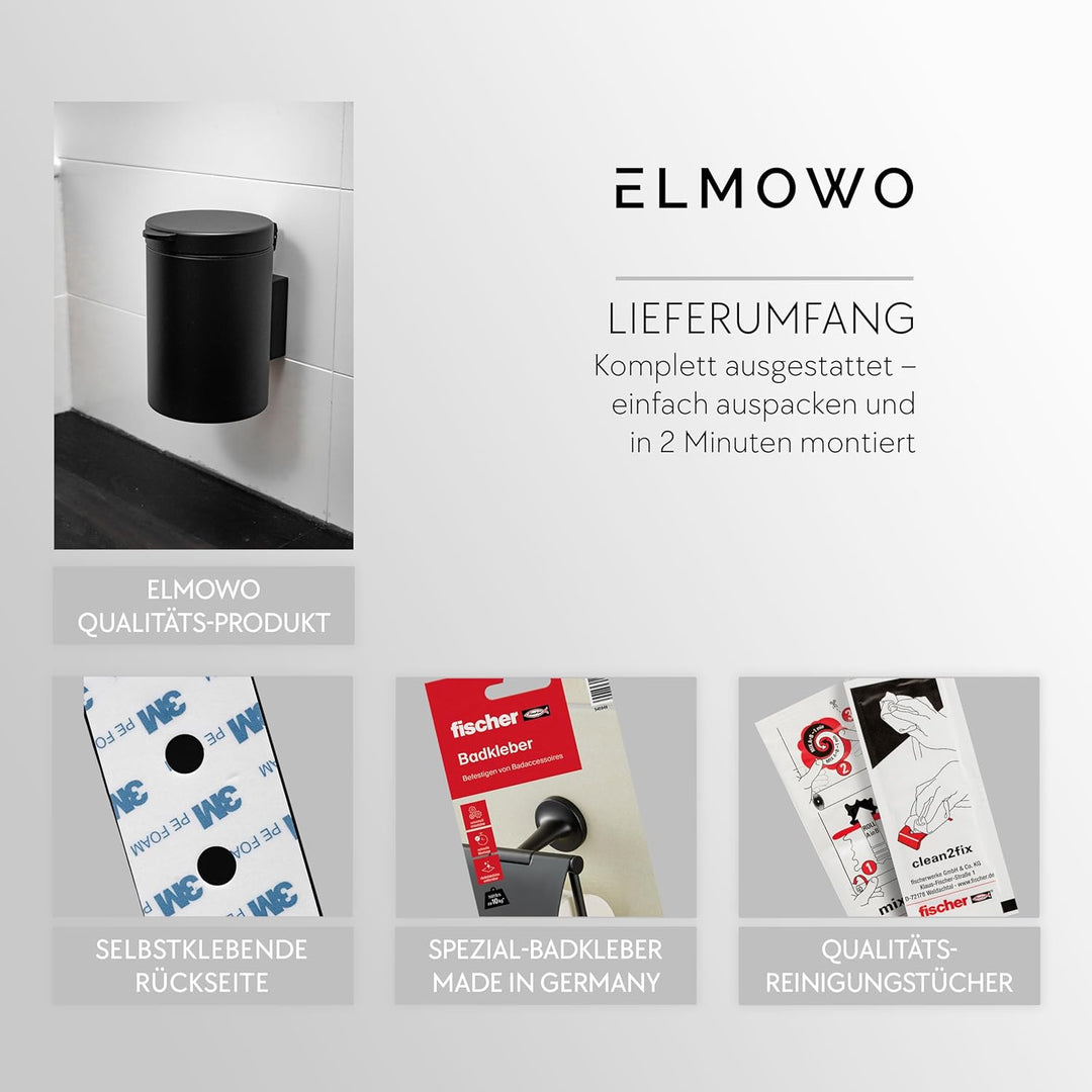 Edelstahl Kosmetikeimer 3L ohne Bohren selbstklebend inkl. Spezialkleber (extrem sicherer Halt) Bade