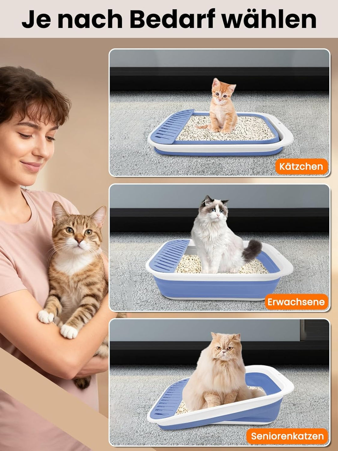 Katzenklo Reisetoilette Faltbare Flache, Katzentoilette Niedrig Einstieg | Blau Katzenklo Kätzchen m