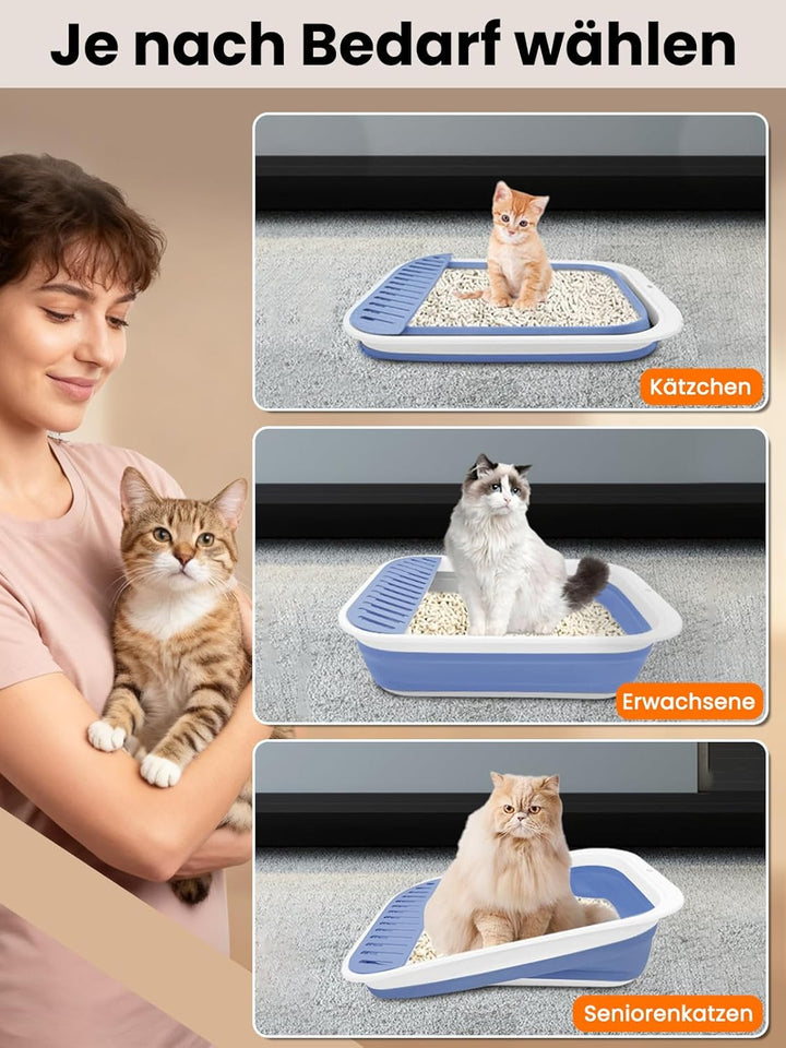 Katzenklo Reisetoilette Faltbare Flache, Katzentoilette Niedrig Einstieg | Blau Katzenklo Kätzchen m