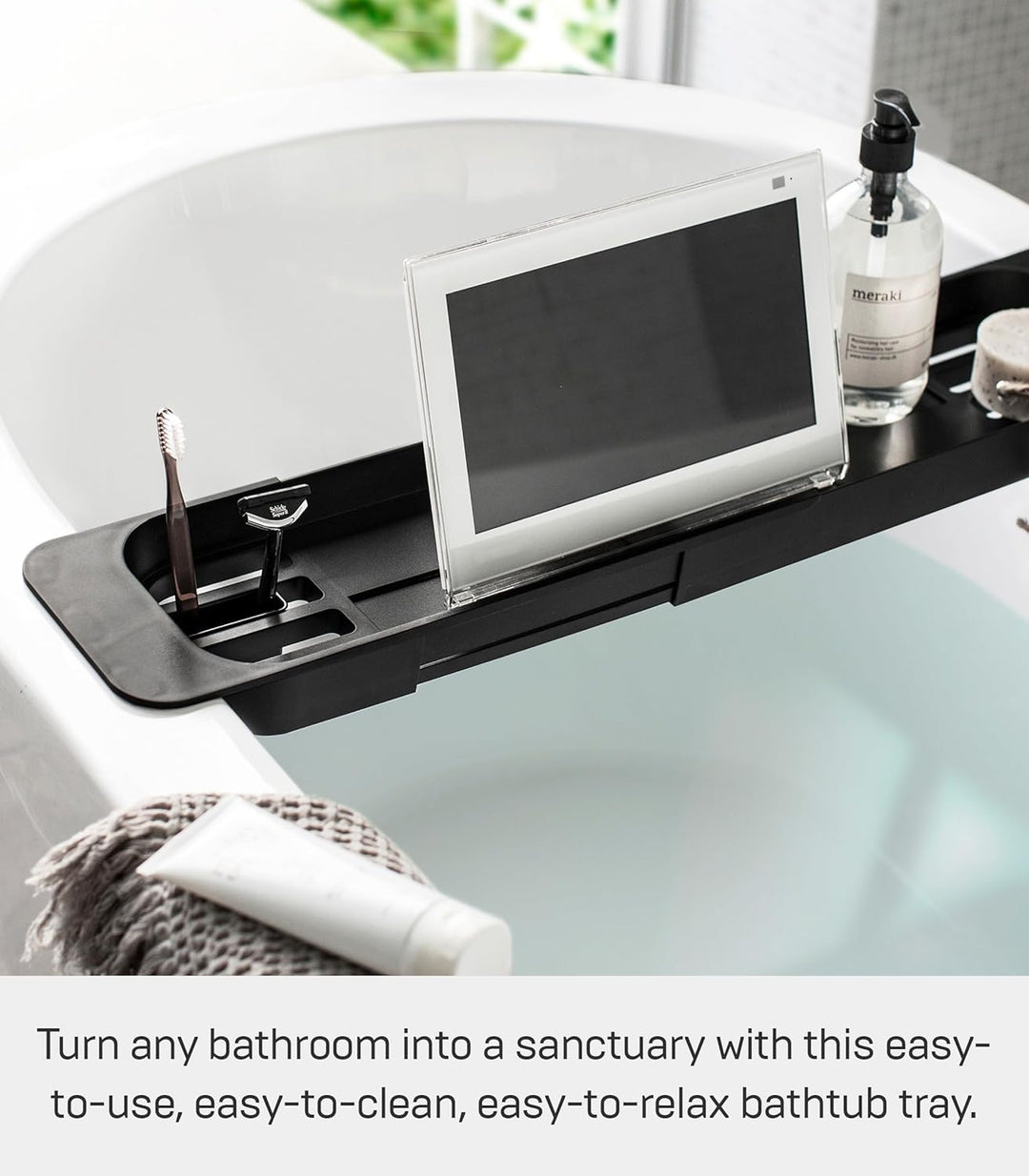 Extendable bathtub tray - Tower - black Schwarz, Schwarz