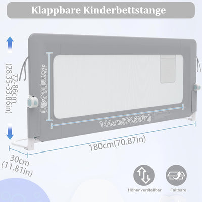 XMTECH 1st Bettgitter 180 cm Bettschutzgitter Kinderbettgitter für Kinder, Rausfallschutz Bett Babyb