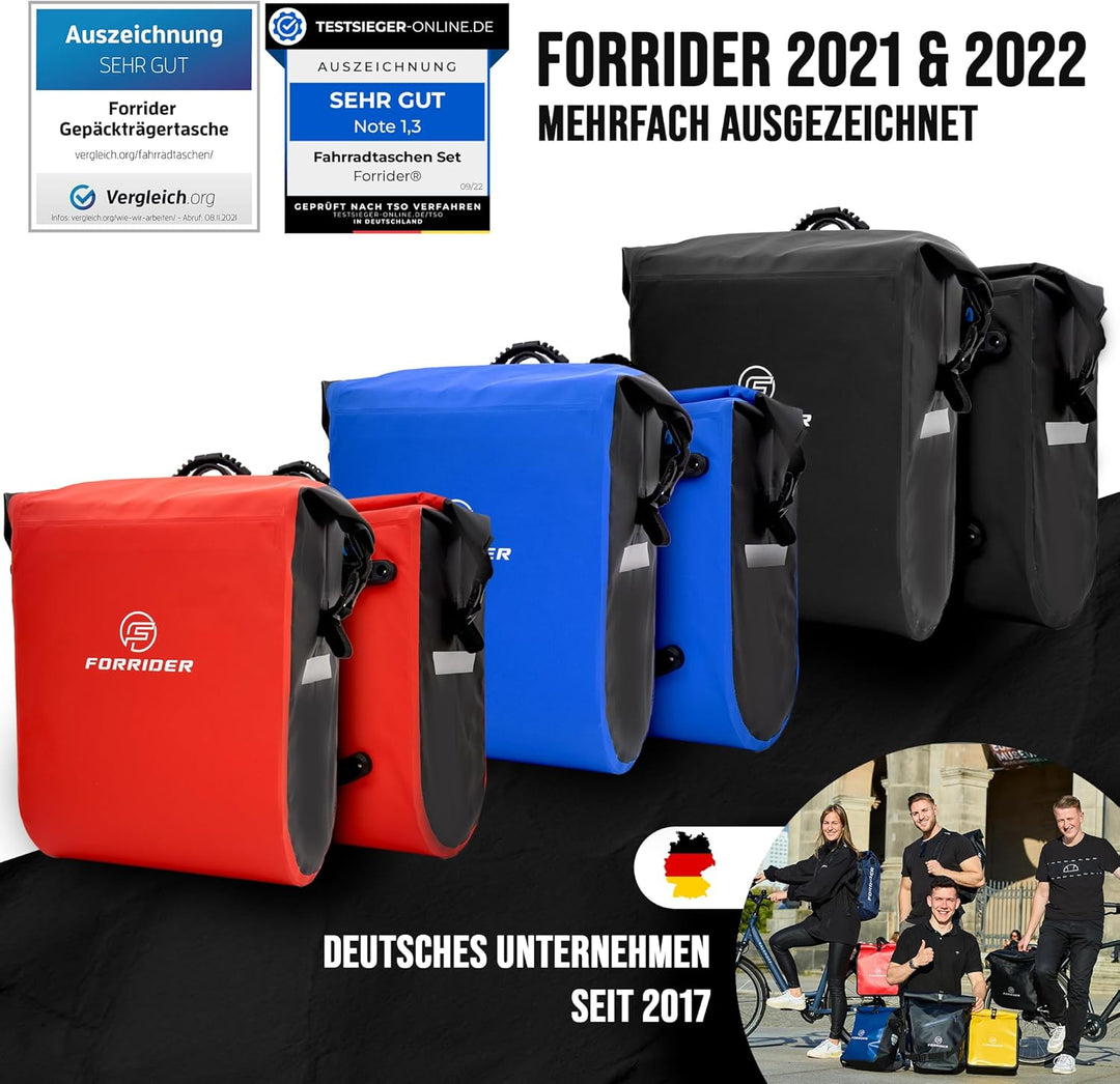 Forrider 2er Set Fahrradtaschen für Gepäckträger Wasserdicht Reflektierend | Gepäckträgertaschen 50L