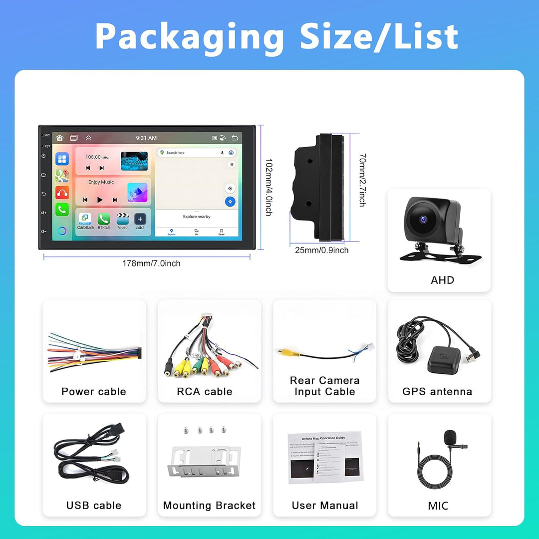 [6+128G] Autoradio mit Kabelloses A-pple Carplay/Android Auto, 7 Zoll 2 Din Android 13 Bildschirm To
