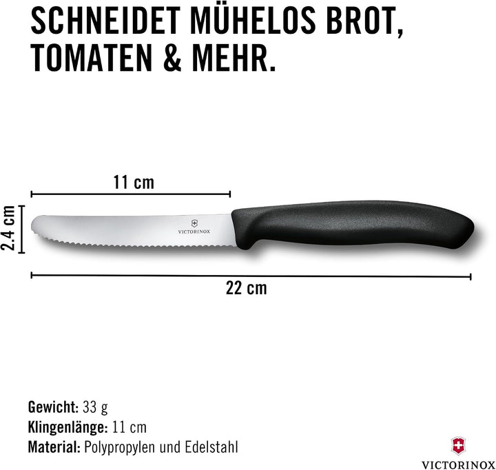 Victorinox 6 Stück Tafelmesser Brotzeitmesser Swiss Classic (Schwarz, One Size) Schwarz