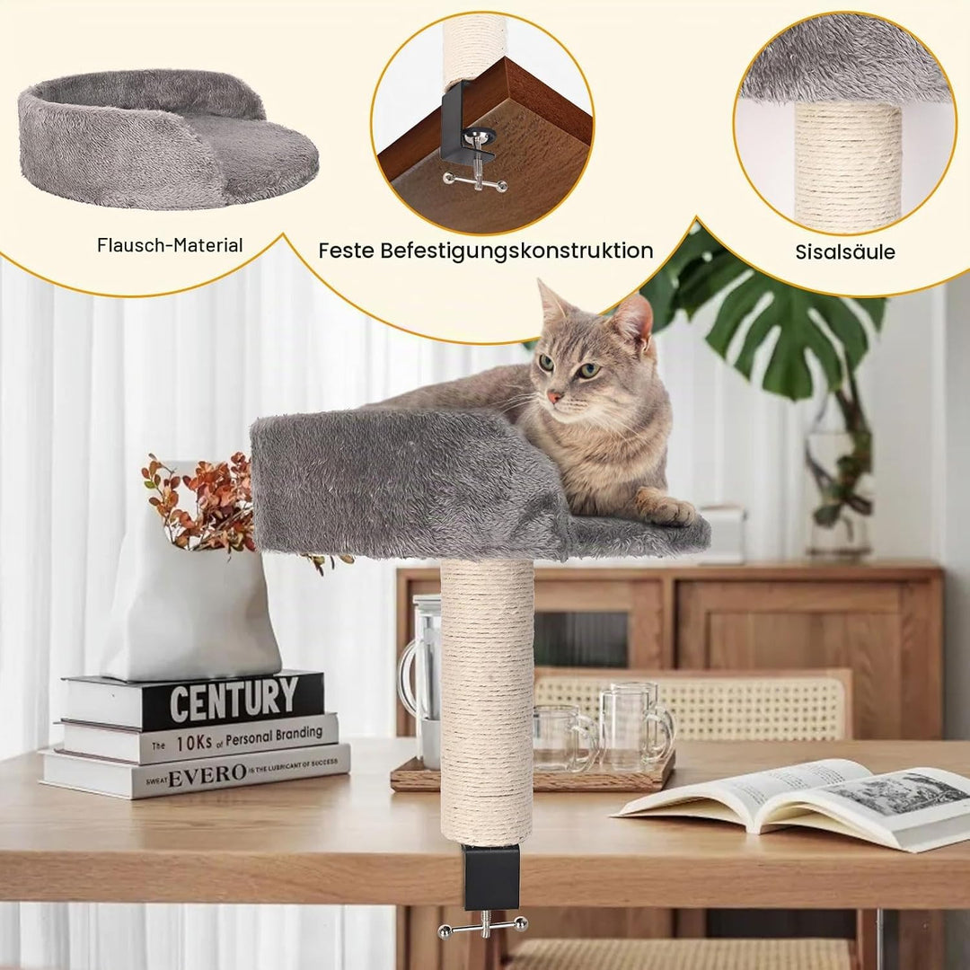 Hivexagon Katzen-Schreibtischbett mit Kratzsäule und weicher Plüschpolsterung. Ermöglicht Ihrer Katz